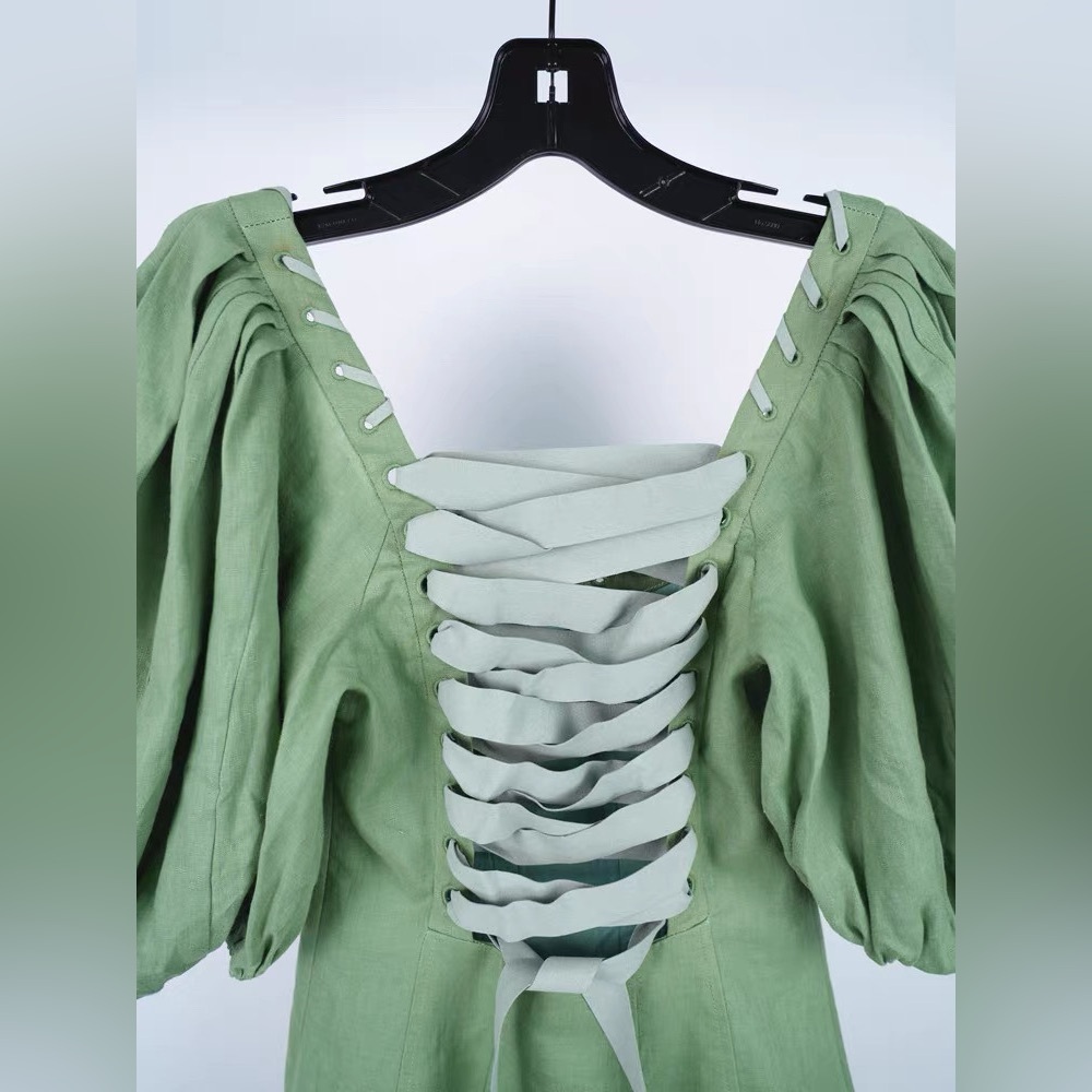 Zimmermann Olive Green Corset Back Tie 100% Linen Mini Dress Size 0 NWOT - Picture 7 of 10